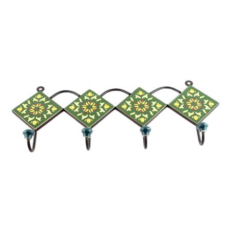 Forest Green Ceramic Floral Tiles Hooks